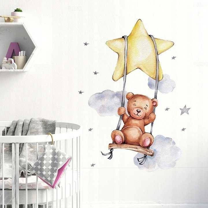 Room Decor KAMBARIO Dekoras SIPO-WS63034 SIENOS LIPDUKAI MEŠKIUKAS SUPYNĖS ŽVAIGŽDĖ