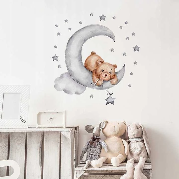 Room Decor KAMBARIO Dekoras SIPO-WS63037 SIENOS LIPDUKAS MEŠKIUKAS GULINTIS ANT MĖNULIO