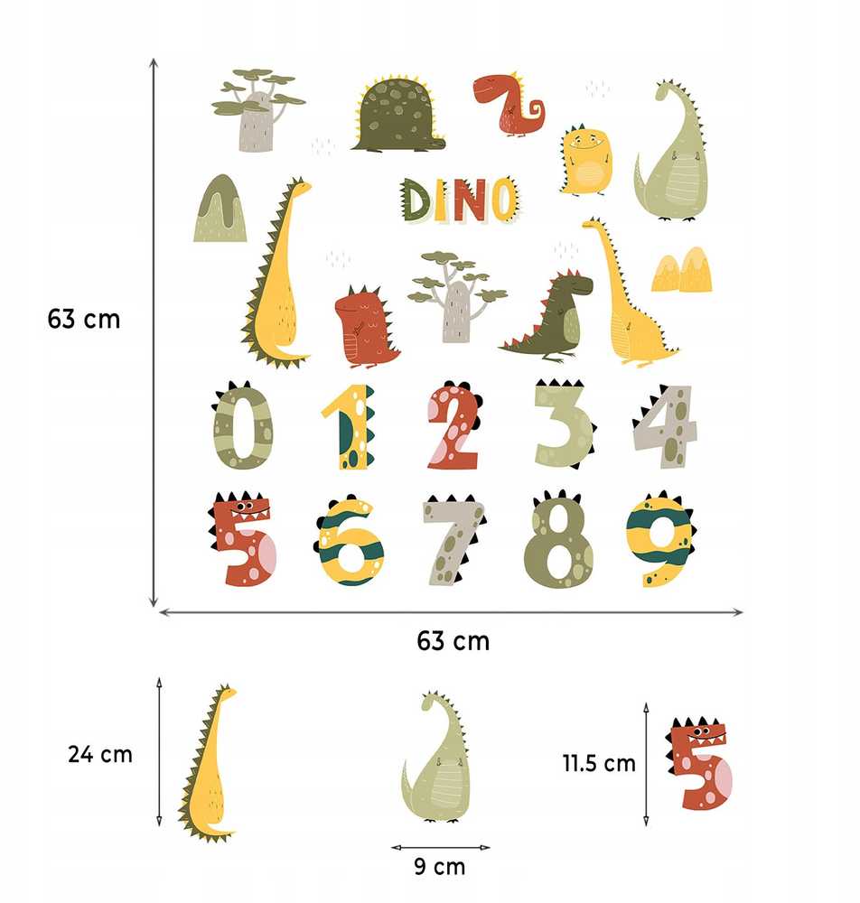 ROOM Decor SIPO-WS63049 NAKLEJKI NA ŚCIANĘ CYFRY DINO
