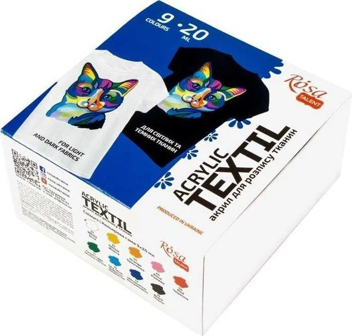 Tekstilinių dažų rinkinys Rosa Talent 9x20 ml