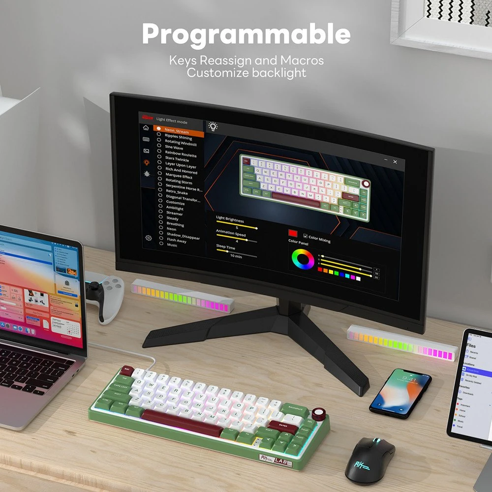 Royal Kludge R65 RGB Žalias sand laidinė mechaninė klaviatūra | 60%, Chartreuse switches, US