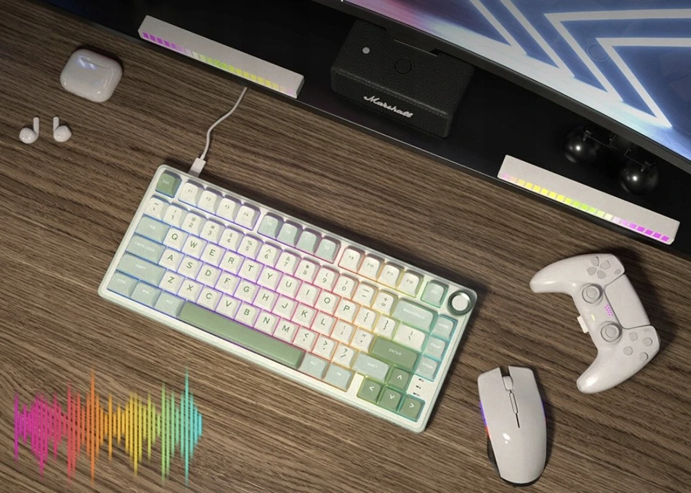 Royal Kludge RK R75 Sidabrinis Switches Skycyan Žaidimų klaviatūra baltos spalvos