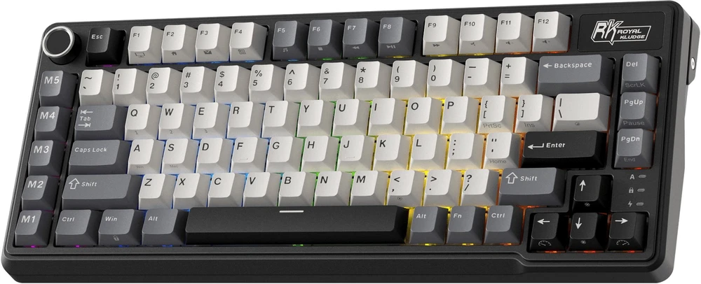 Royal Kludge L75 RGB Knight Juodas belaidė klaviatūra | 75%, Hot-swap, Kremas switches, US