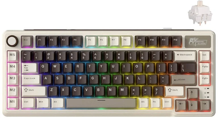 Royal Kludge L75 RGB Mocha Pilkas belaidė klaviatūra | 75%, Hot-swap, Kreminis switches, US
