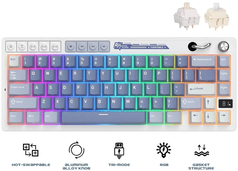 Royal Kludge M65 RGB Ocean Mėlyna belaidė klaviatūra | 60%, Hot-swap, Creamy switches, US