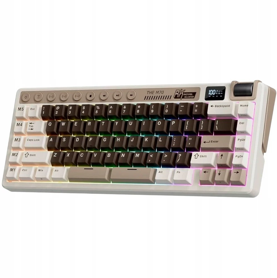 Royal Kludge M70 RGB Mocha Pilkas belaidė klaviatūra | 75%, Hot-swap, rusvai gelsvas Switch, US