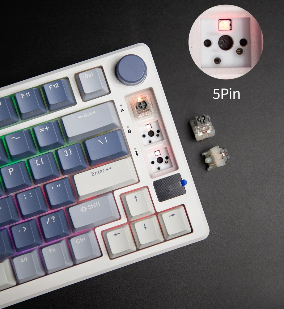 Royal Kludge RK M75 RGB Taro Milk belaidė klaviatūra | 75%, Hot-swap, Brown switches, US