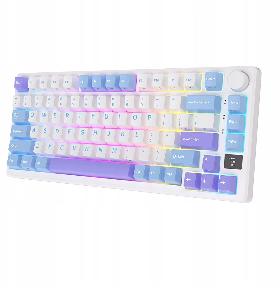 Royal Kludge RK M75 RGB Taro Milk belaidė klaviatūra | 75%, Hot-swap, Brown switches, US