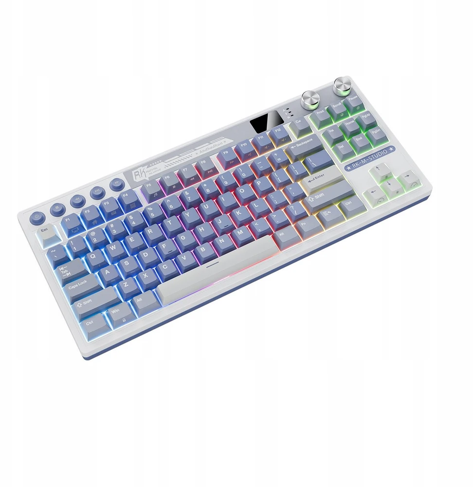 Royal Kludge RK M87 Ocean Mėlyna belaidė klaviatūra | TKL, Hot-swap, rusvai gelsvas switches, US