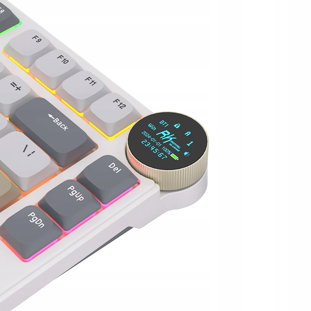 „Royal Kludge RK N80 RGB Pearly Dawn“ klaviatūra |75%, karšto keitimo, rudi jungikliai, JAV