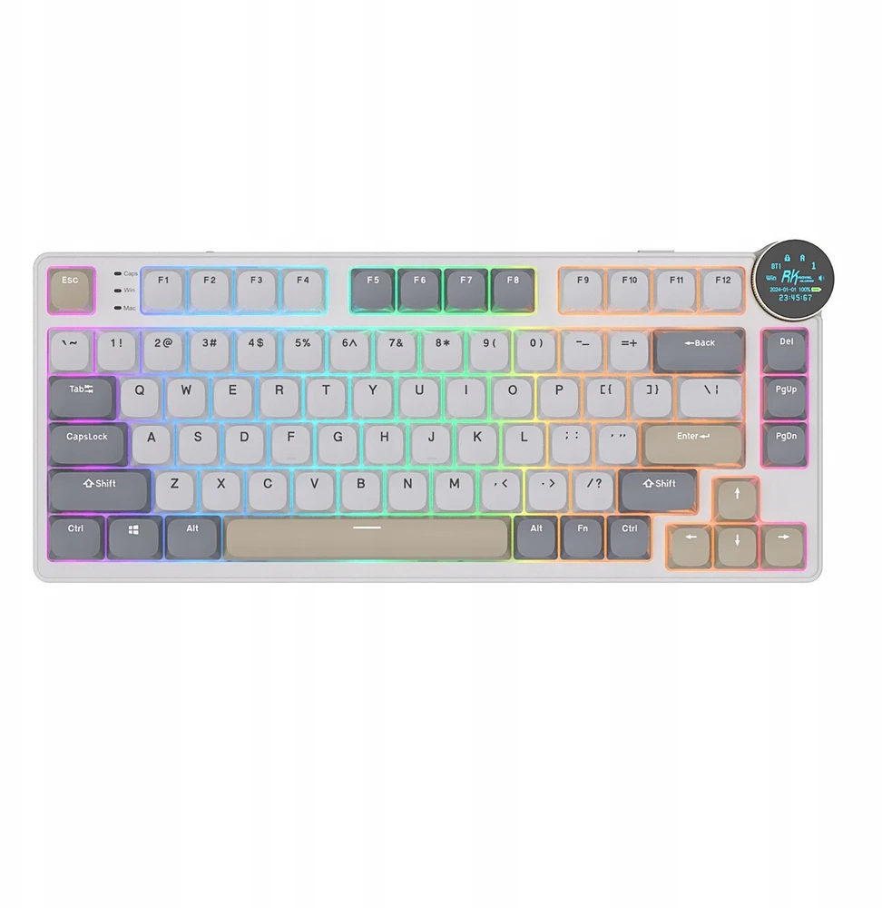 „Royal Kludge RK N80 RGB Pearly Dawn“ klaviatūra |75%, karšto keitimo, rudi jungikliai, JAV