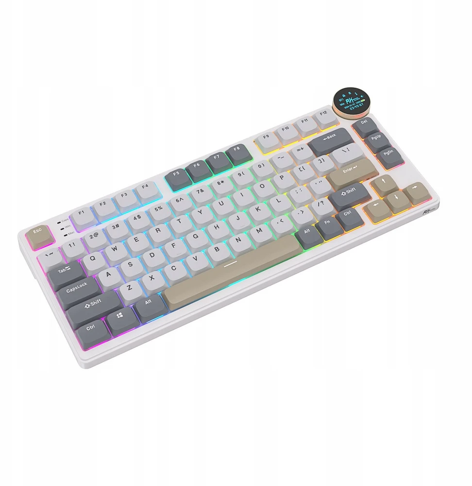 „Royal Kludge RK N80 RGB Pearly Dawn“ klaviatūra |75%, karšto keitimo, rudi jungikliai, JAV
