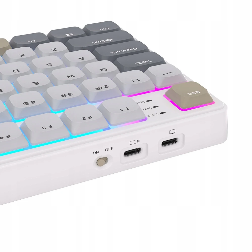 „Royal Kludge RK N80 RGB Pearly Dawn“ klaviatūra |75%, karšto keitimo, rudi jungikliai, JAV