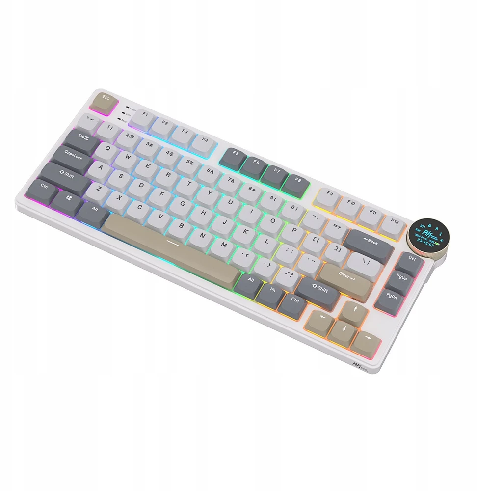 „Royal Kludge RK N80 RGB Pearly Dawn“ klaviatūra |75%, karšto keitimo, rudi jungikliai, JAV