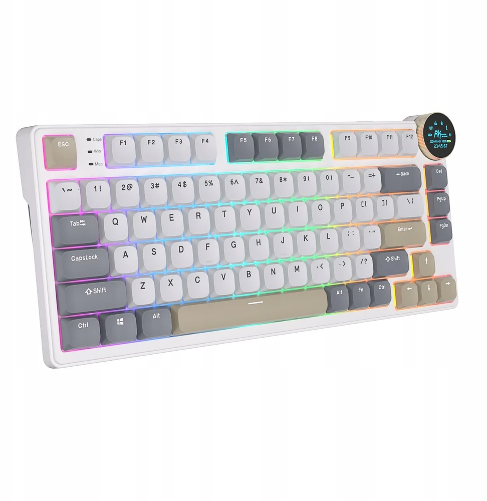 „Royal Kludge RK N80 RGB Pearly Dawn“ klaviatūra |75%, karšto keitimo, rudi jungikliai, JAV