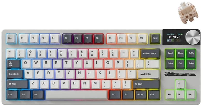 Royal Kludge S85 RGB Baltas Night belaidė klaviatūra | 80% TKL, Hot-swap, Cloud switches, US