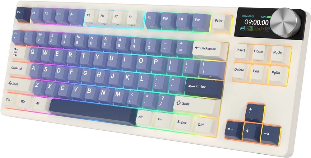 Royal Kludge S85 RGB Horizon Mėlyna belaidė klaviatūra| 80% TKL, Hot-swap, rusvai gelsvas switches, US