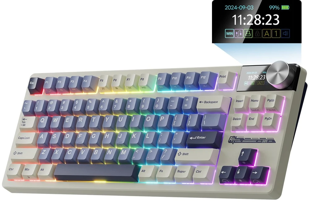 Royal Kludge S85 RGB Horizon Mėlyna belaidė klaviatūra| 80% TKL, Hot-swap, rusvai gelsvas switches, US