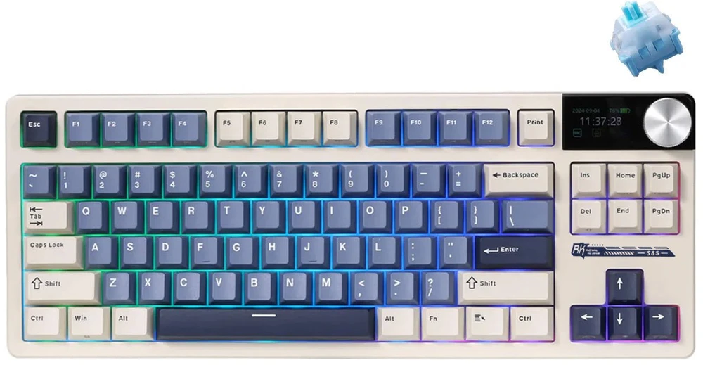 Royal Kludge S85 RGB Horizon Mėlyna belaidė klaviatūra| 80% TKL, Hot-swap, Cloud switches, US