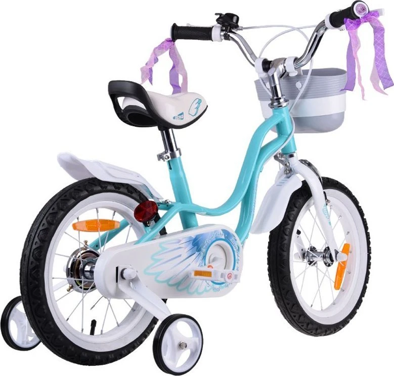 RoyalBaby žavus dviratis 14" Little Swan juostelės krepšelio šoniniai ratai RB14-18