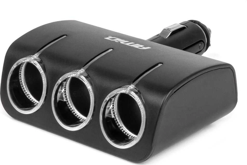 Trijų lizdų cigarečių uždegiklio prailgintojas 12/24V 120W 90° AMIO-04358