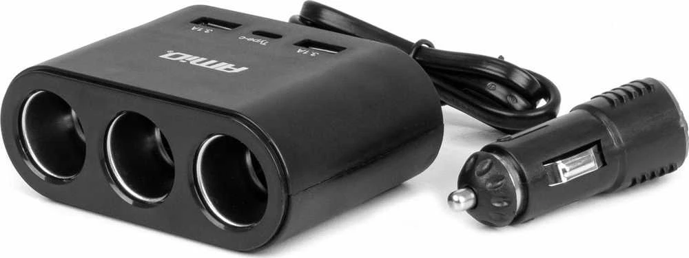 Trijų lizdų prailgintojas su įkrovikliu 2x USB-A + 1x USB-C 12/24V 120W 70 cm AMIO-04361