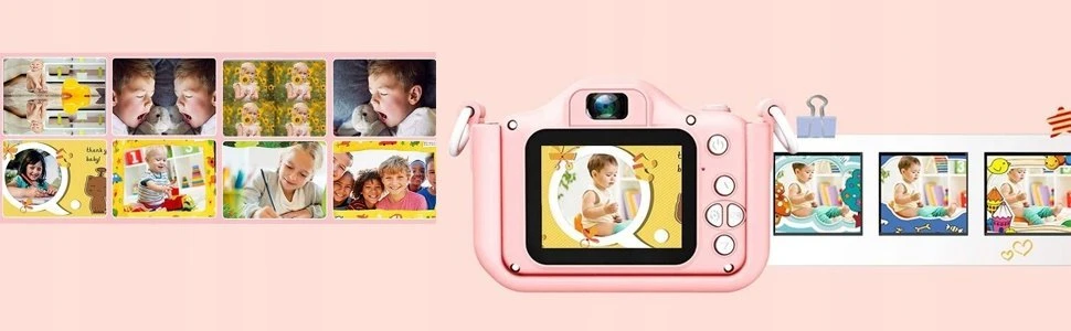 Rožinis vienaragio kūdikio fotoaparatas