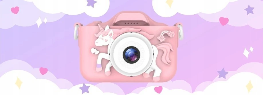 Rožinis vienaragio kūdikio fotoaparatas