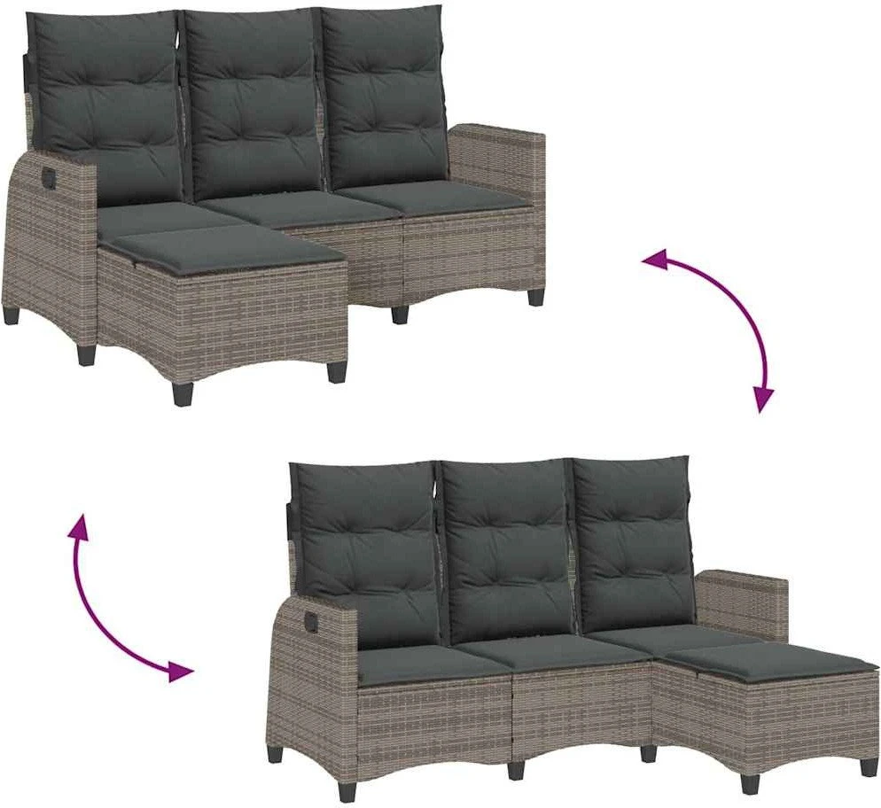 Atlošiama sodo sofa su pagalvėlėmis L formos pilkos spalvos