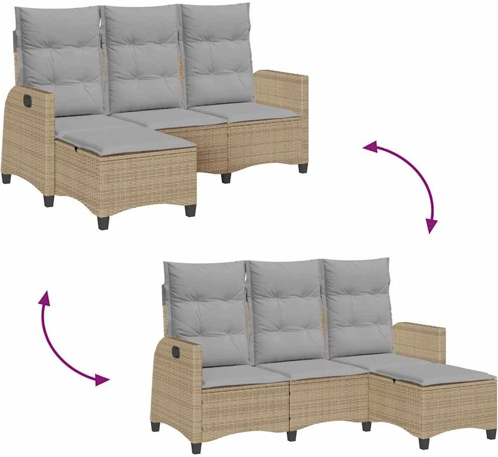Atlošiama sodo sofa su pagalvėlėmis L formos smėlio spalvos