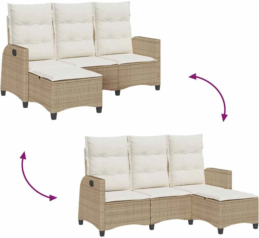 Atlošiama sodo sofa su pagalvėlėmis L formos smėlio spalvos
