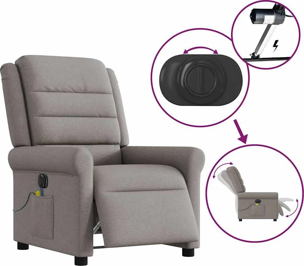 Fotelis Elektrinis atlošiamas masažinis krėslas, taupe, audinys