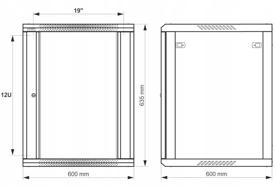 Pulsar RWA1266-G RACK spintelė 12U /19'', pakabinama, pilka