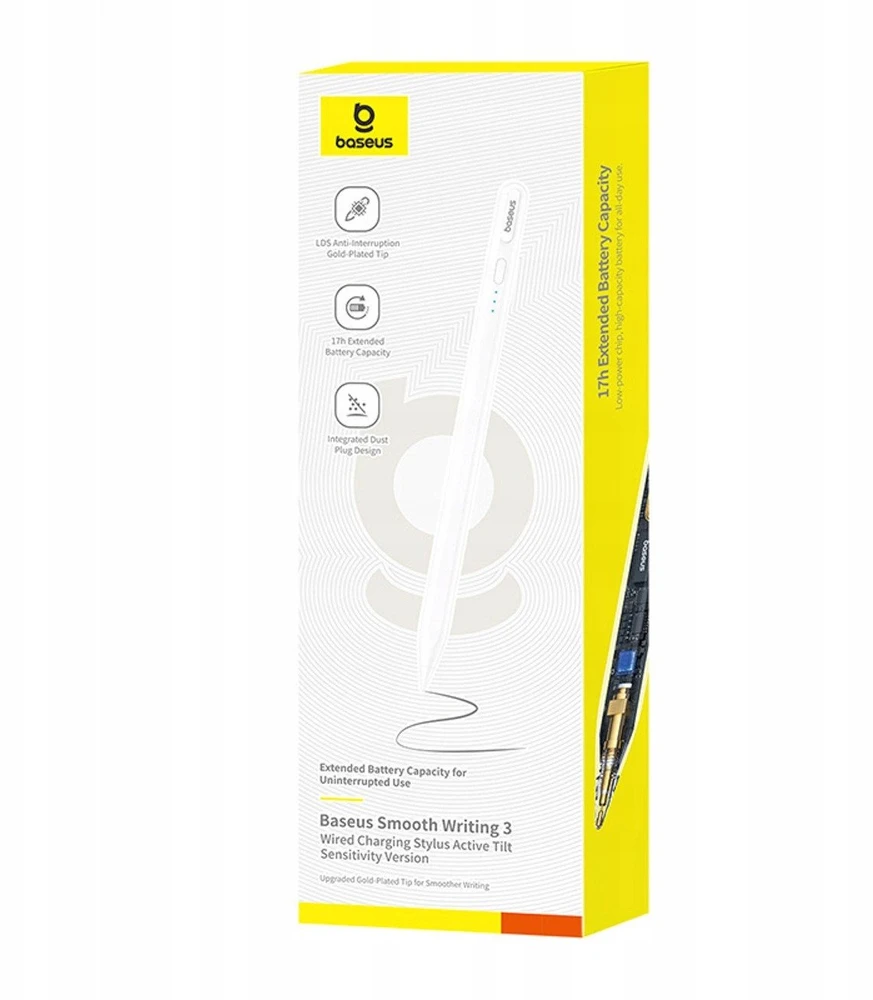 „Baseus Smooth Writing 3 Active Stylus“, laidinis įkraunamas rašiklis (rašymo kampo aptikimo versija) - baltos spalvos