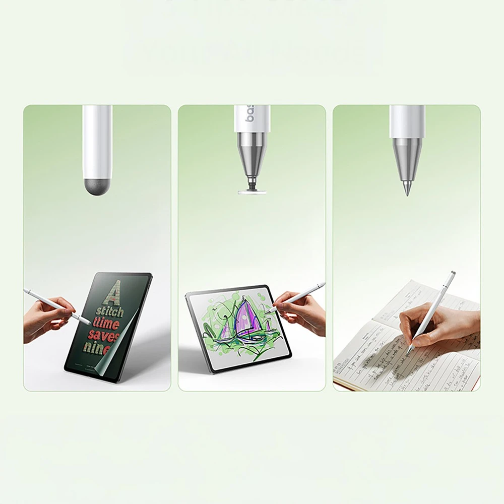 Baseus „Smooth Writing III 3in1“ pasyvus magnetinis rašiklis - baltos spalvos