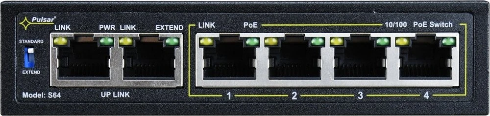 Šakotuvas Pulsar S64WP PoE jungiklis 6 prievadų S64WP be maitinimo šaltinio