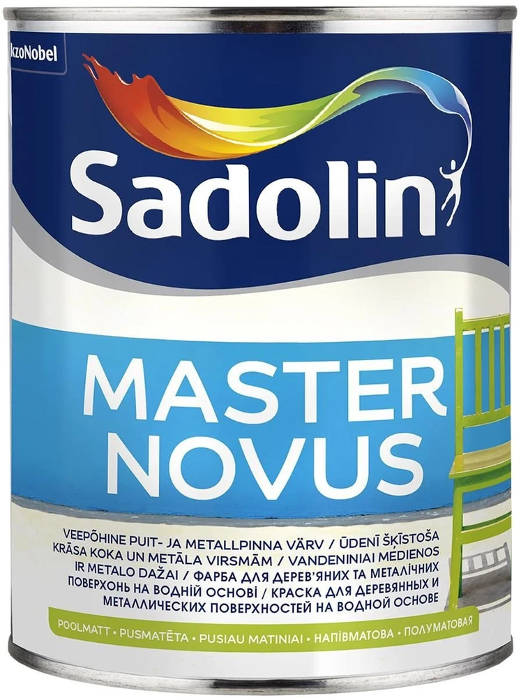 Vandeniniai alkidiniai dažai SADOLIN MASTER NOVUS 15, pusiau matiniai, baltos sp., 2,5 l
