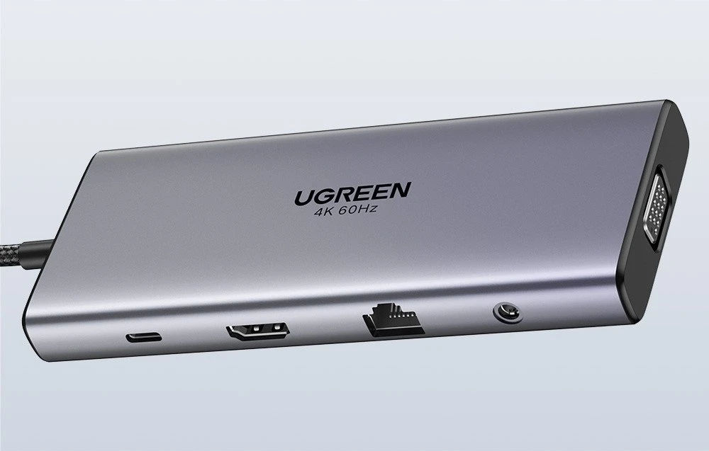Hub USB-C Ugreen CM639, HDMI, VGA, 2x USB-C 3.2 10Gbps, 2x USB, SD/TF, RJ45, AUX 3.5mm, PD, 4K 60 Hz