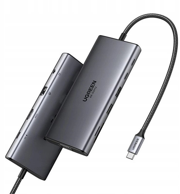 Hub USB-C Ugreen CM639, HDMI, VGA, 2x USB-C 3.2 10Gbps, 2x USB, SD/TF, RJ45, AUX 3.5mm, PD, 4K 60 Hz