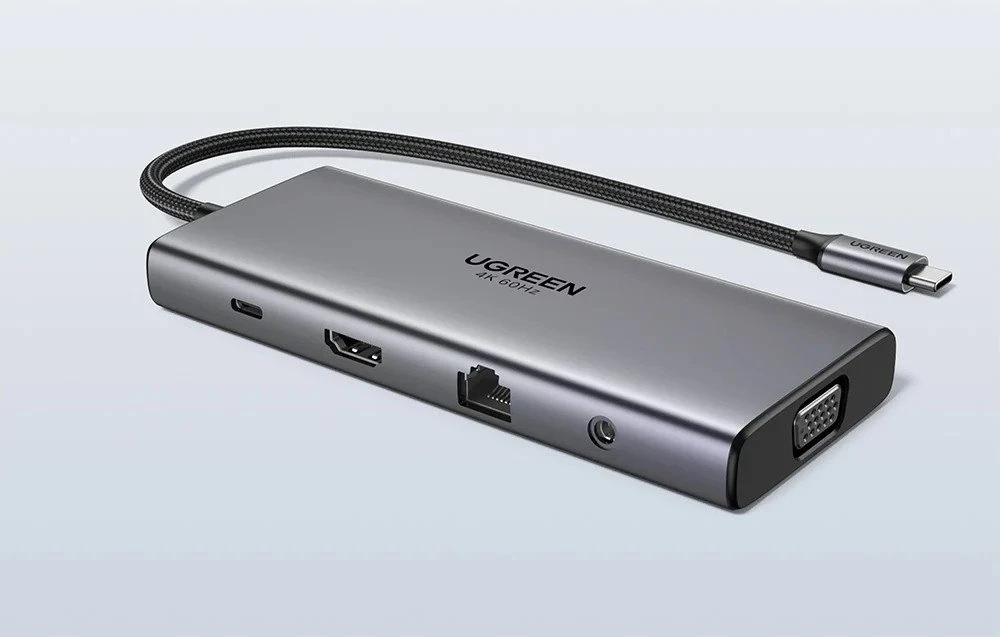 Hub USB-C Ugreen CM639, HDMI, VGA, 2x USB-C 3.2 10Gbps, 2x USB, SD/TF, RJ45, AUX 3.5mm, PD, 4K 60 Hz