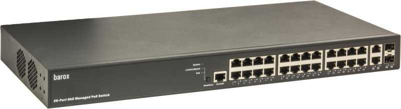 Šakotuvas Switch Barox Barox RY-LGSP23-26/370 łącza jungiama į tinklą Zarządzany L2/L3 Gigabit Ethernet (10/100/1000) Obsługa PoE 1U Juodas