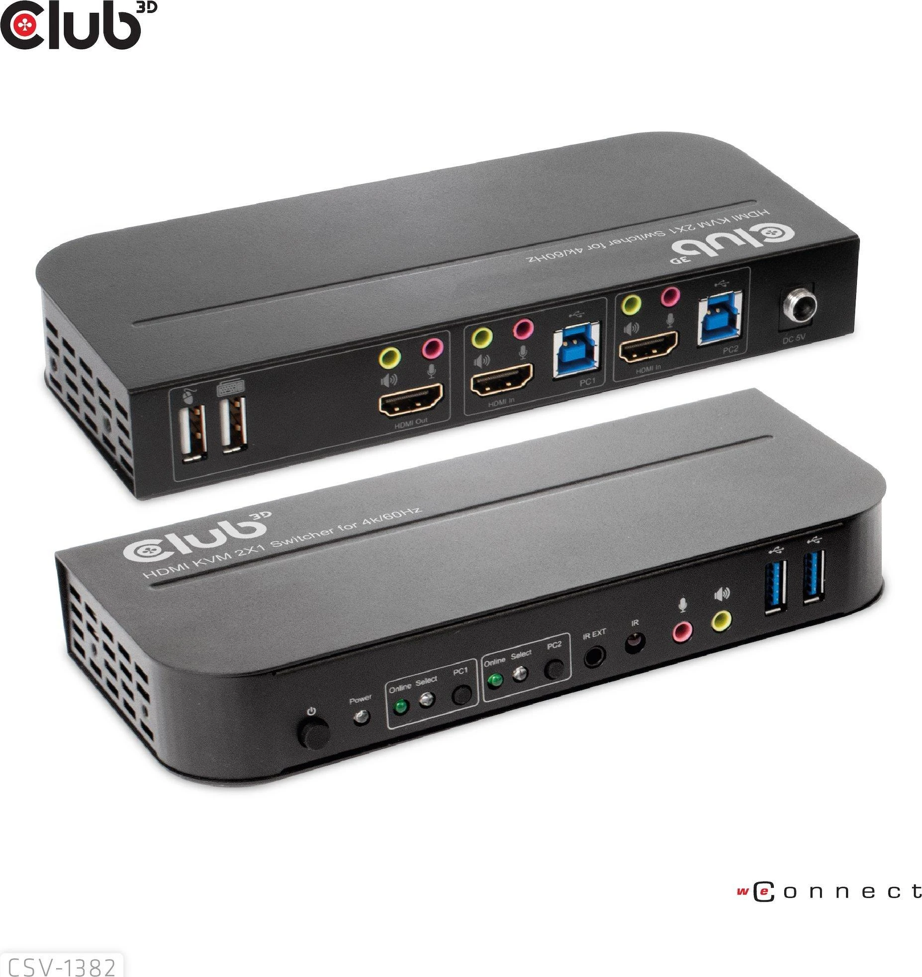 Club 3D Club3D tinklo jungiklis – jungiklis, HDMI KVM jungiklis – dvigubas HDMI 4K 60Hz