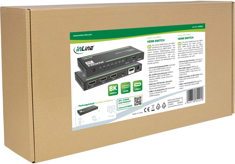 Šakotuvas „Club 3D Inline HDMI“ jungiklis – 4 padėčių – 48 Gb/s – 8K esant 60 Hz dažniui – su USB-C