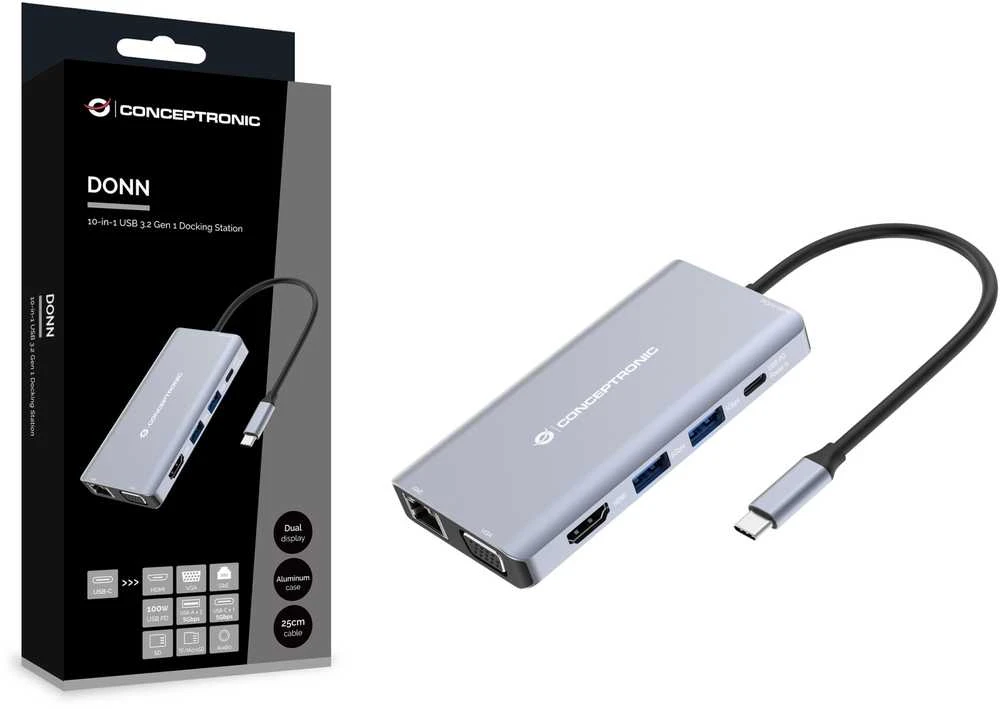Conceptronic 10-in-1 USB-C dokas su pakuote