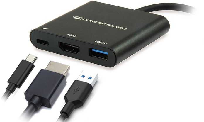 Šakotuvas Stacja/replikator Conceptronic DONN01B 3-w-1 USB-C (DONN01B)