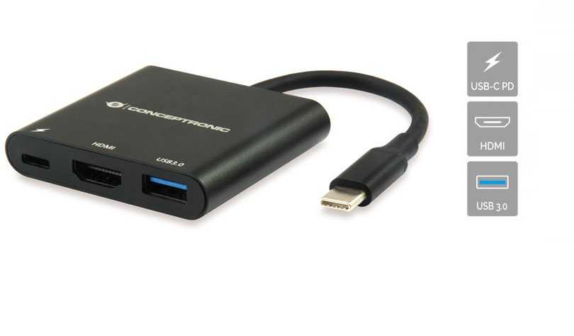 Šakotuvas Stacja/replikator Conceptronic DONN01B 3-w-1 USB-C (DONN01B)