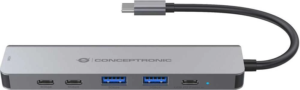 „Conceptronic CONCEPTRONIC 6-1“ laikiklis, USB-C->HDMI, 2xUSB-A, 3xUSB-C, + 25 cm