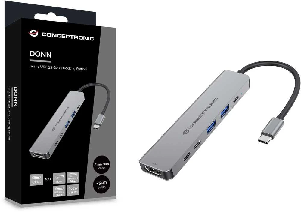 Conceptronic USB-C 6-in-1 adapteris su pakuote