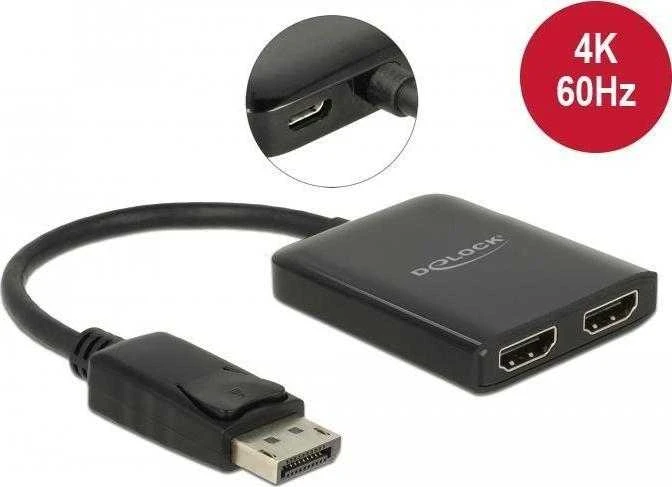 Delock DisplayPort į 2x HDMI adapteris su micro-USB jungtimi