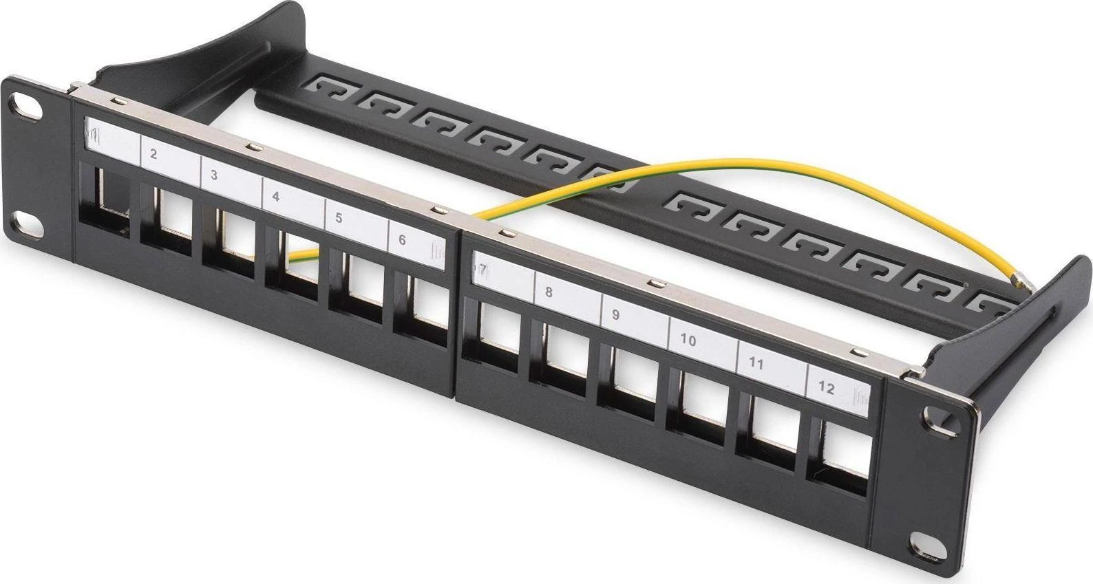 Assmann Electronic DIGITUS Modular Patch Panel ekranuotas 12 prievadų tuščias 1U 10 colių 10 colių stovo montavimo spalva juodas RAL 9005